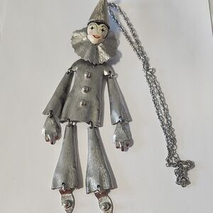 RARE Vintage POLCINI Signed HUGE 9" Articulated Enamel Face Clown Necklace